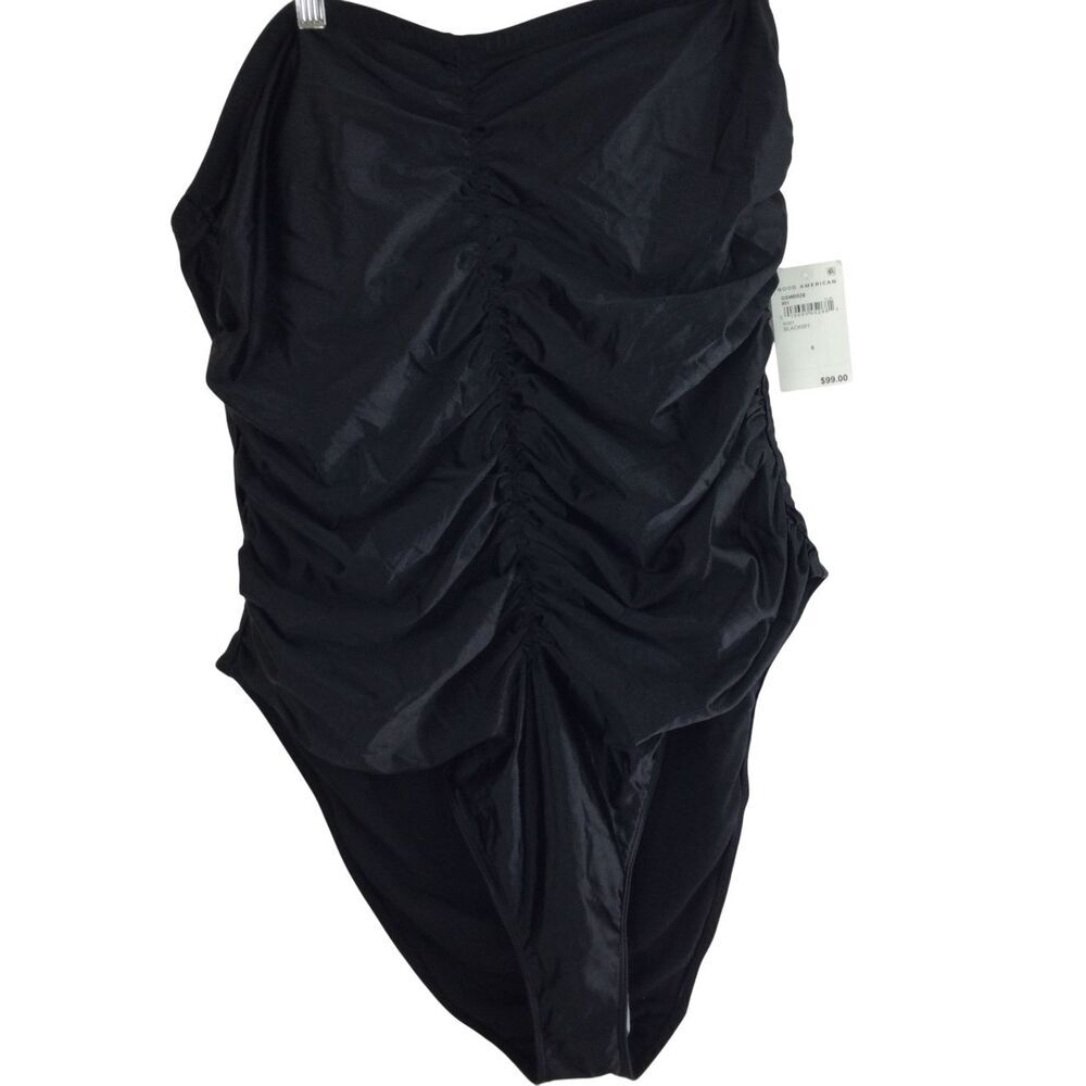 Good American Womens Strapless Ruched One Piece Swimsuit Black Size 6 3XL NWT